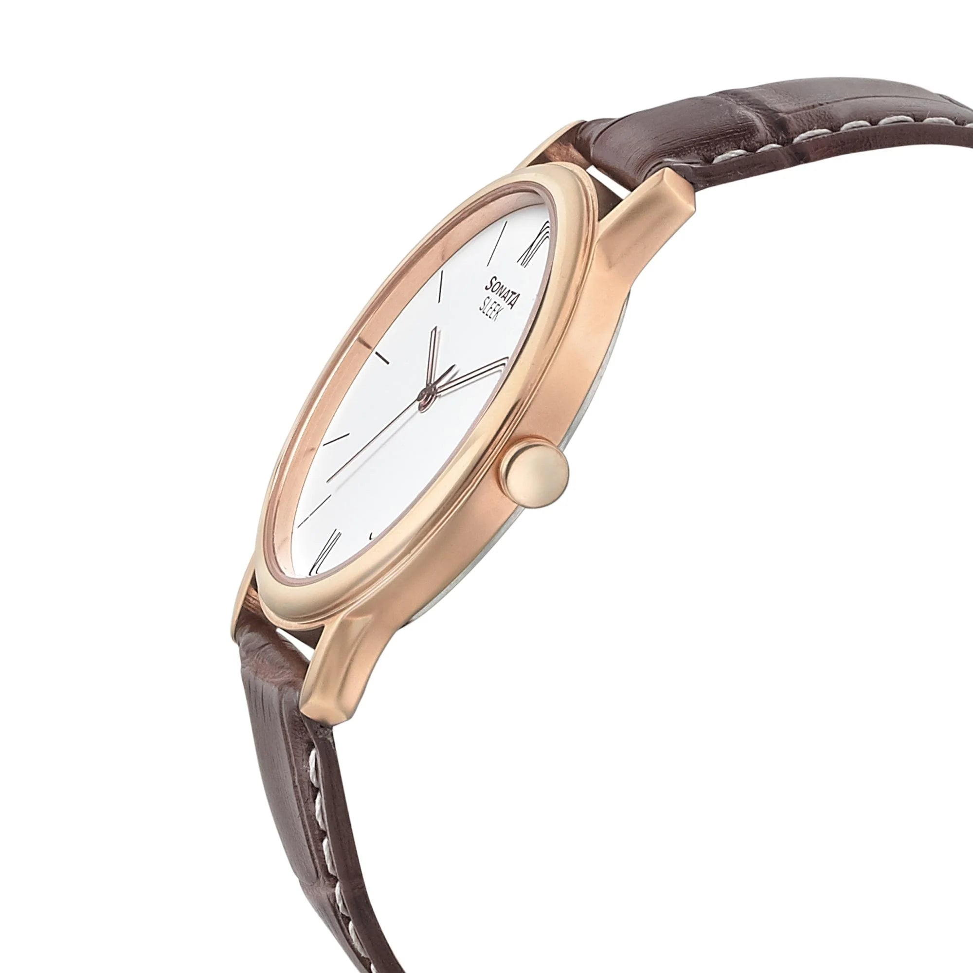 Sonata Men's Watch Analog White Dial With Brown Leather Strap, 1141YL07