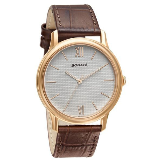 Sonata, Men, Analog, Watch, White Dial, Leather Strap, 7128WL02