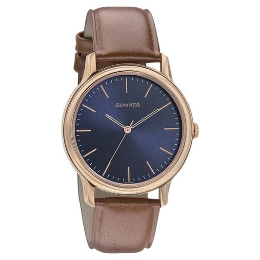 Sonata, Men, Analog, Watch, Blue Dial, Leather Strap, 7128WL03