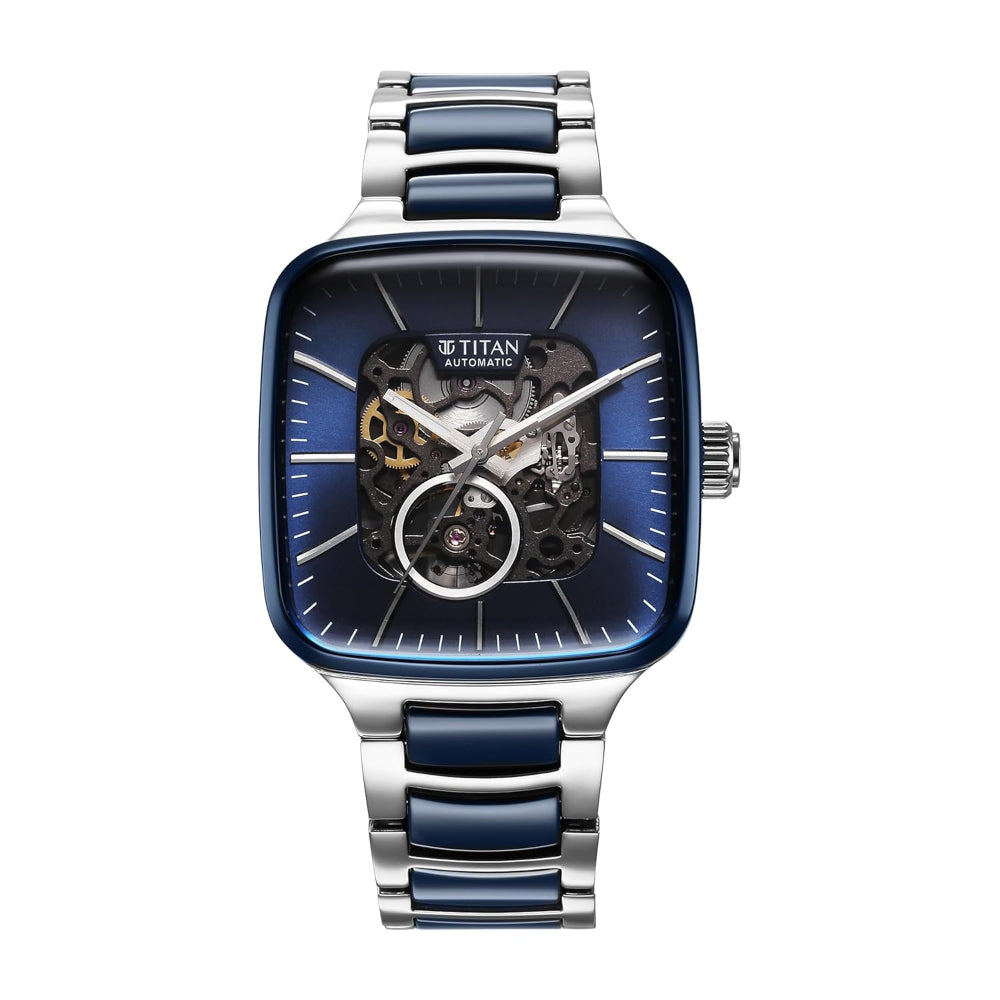 Titan Ceramic Fusion Men's Automatic Watch Blue Dial with Two-Toned Stainless Steel Band, 90175KD02