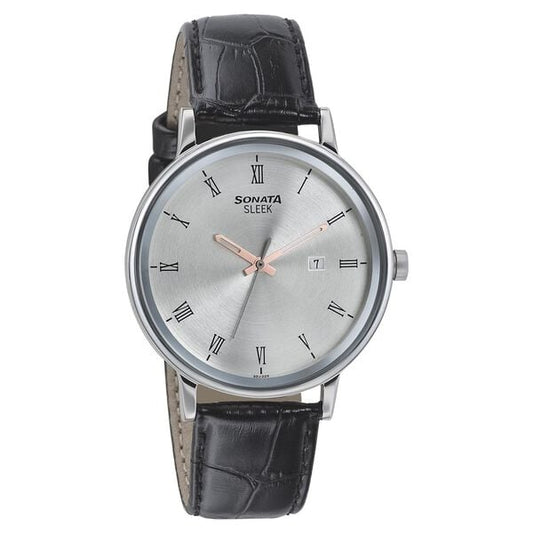 Sonata, Men, Analog, Watch, Silver Dial, Leather Strap, 7131SL01