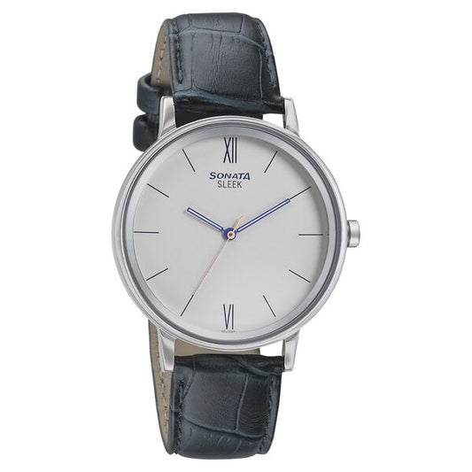 Sonata, Men, Analog, Watch, White Dial, Leather Strap, 7131SL02