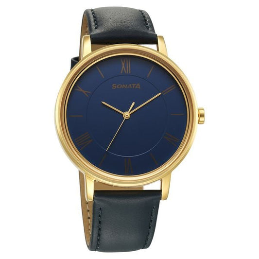 Sonata, Men, Analog, Watch, Blue Dial, Leather Strap, 7131YL02