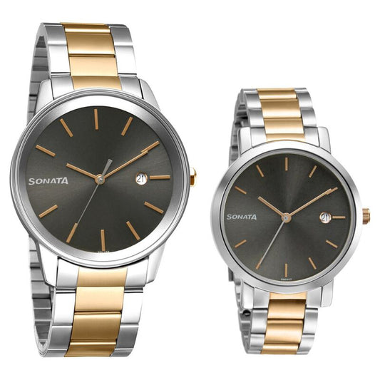 Sonata, Unisex, Analog, Watch, White Dial, Stainless steel Strap, 7133KM01P