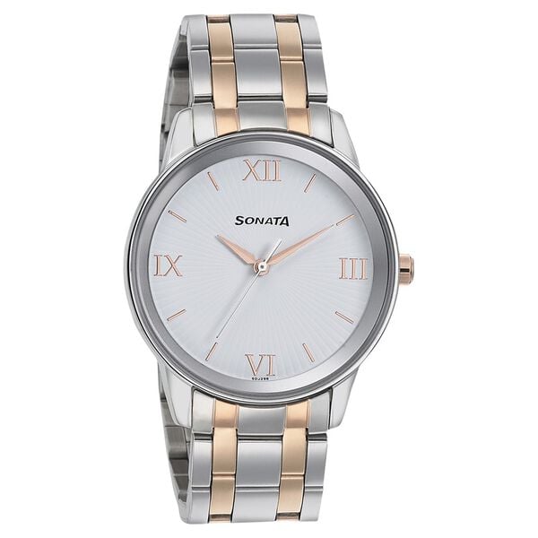 Sonata Men's Watch Analog White Dial With Stainless Steel Band, 7133KM01