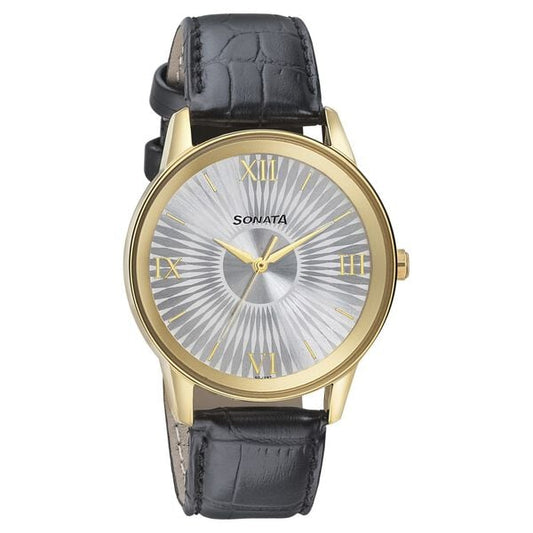 Sonata, Men, Analog, Watch, Silver Dial, Leather Strap, 7133YL01