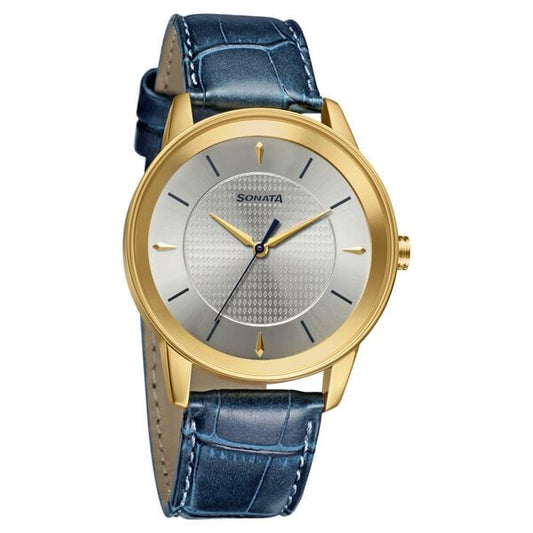 Sonata, Men, Analog, Watch, Silver Dial, Leather Strap, 7133YL02