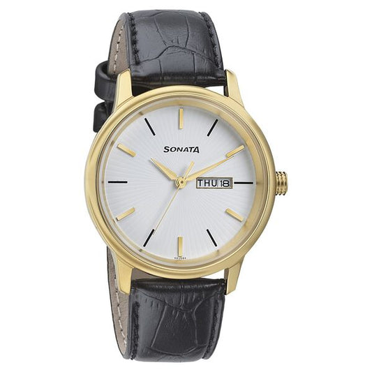 Sonata, Men, Analog, Watch, White Dial, Leather Strap, 7134YL01