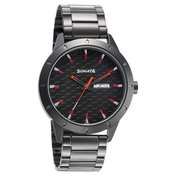 Sonata Men's Watch Analog Black Dial With Black Stainless Steel Band, 7137AM02