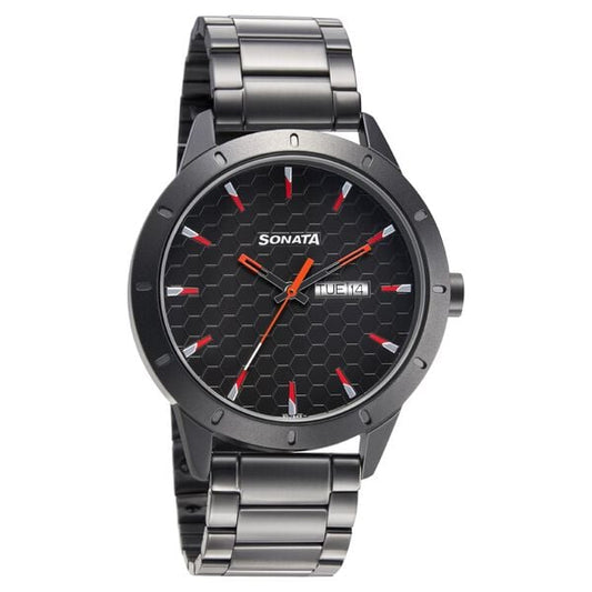 Sonata, Men, Analog, Watch, Black Dial, Stainless steel Strap, 7137AM02