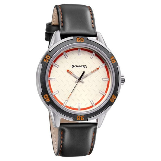 Sonata, Men, Analog, Watch, White Dial, Leather Strap, 7138KL01