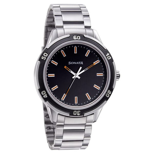 Sonata, Men, Analog, Watch, Black Dial, Stainless steel Strap, 7138KM01