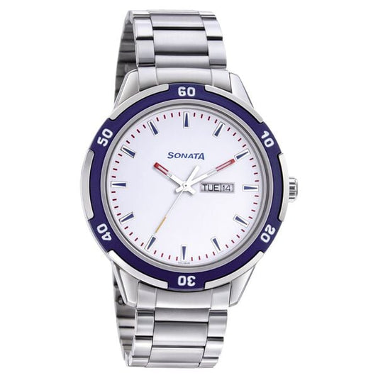Sonata, Men, Analog, Watch, White Dial, Stainless steel Strap, 7138KM02