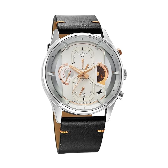 Fastrack Opulence Men's Chronograph Silver Dial with Black Leather Strap Analog Quartz 3315KL02