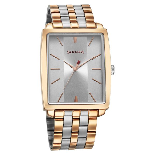 Sonata Men's Watch Analog Grey Dial With Two Tone Stainless Steel Band, 7143KM02