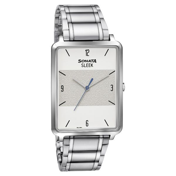 Sonata Men's Watch Analog Silver Dial With Gold Stainless Steel Band, 7144SM01