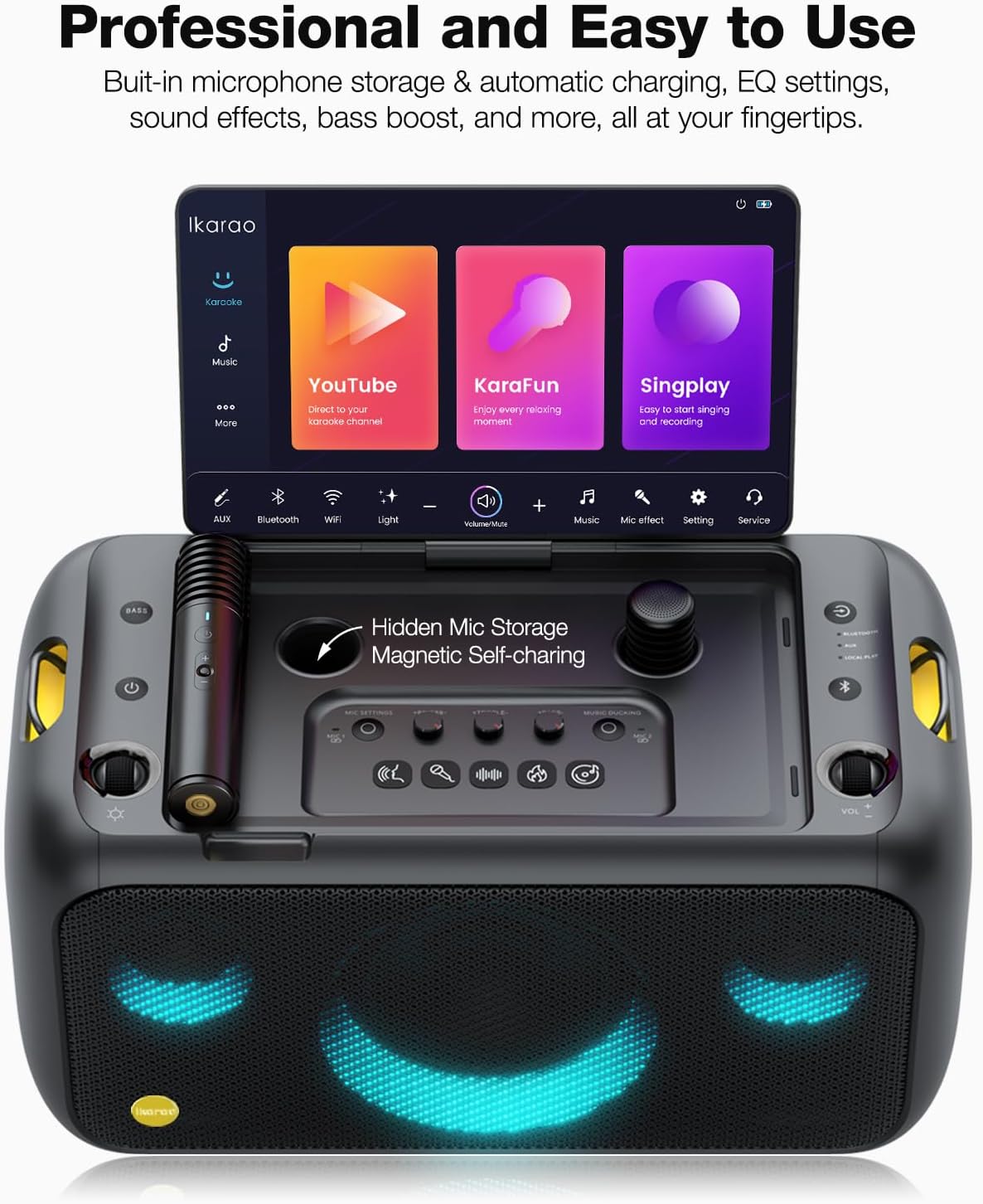 Ikarao Karaoke Machine for Adults, with Lyrics Display Built-in 13.3" Screen, All in One Karaoke Machine with 2 Wireless Microphone, IK-BREAKX1