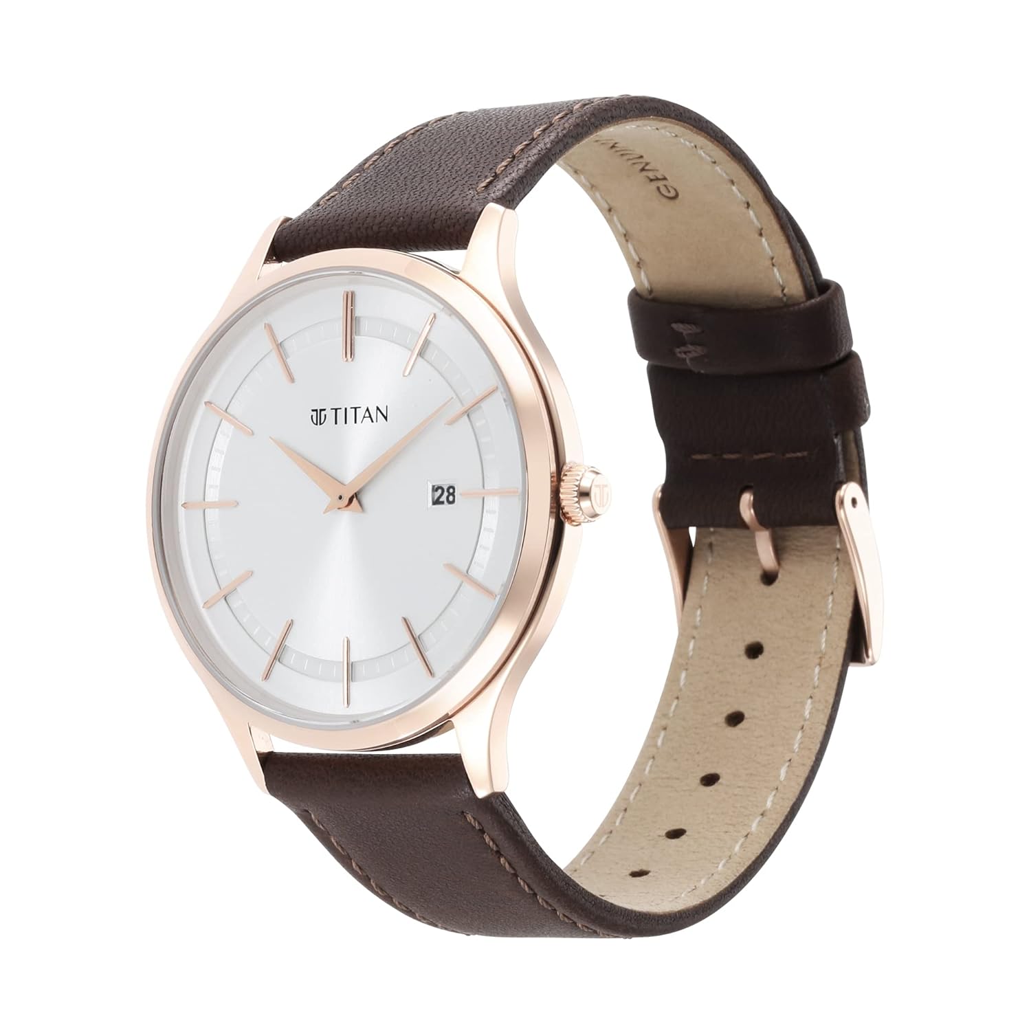 Titan Classique Slimline Men's Watch Analog Silver Dial Brown Leather Strap, 90142WL01