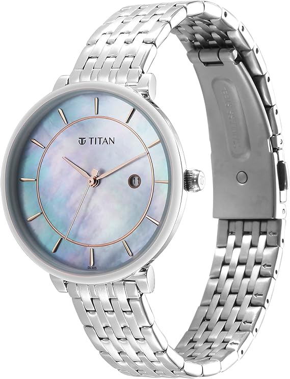 Titan Workwear Women's Watch Analog Mother of Pearl Dial With Silver Stainless Steel Band, 2673SM01
