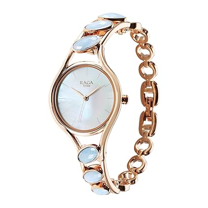Titan Raga Women's Watch Analog Mother of Pearl Dial with Blue Chalcedony stone Band, 95190WM02