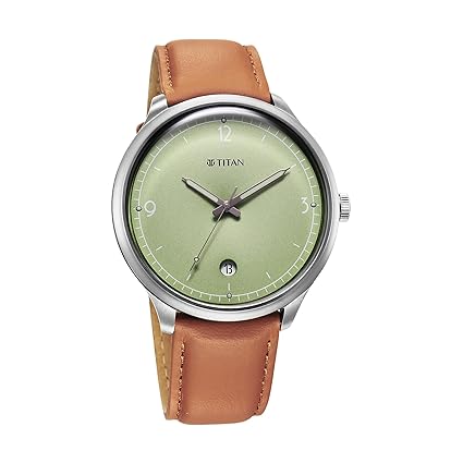 Titan Timeless Treasures Men's Watch Analog Green Dial With Brown Leather Strap, 10023SL01