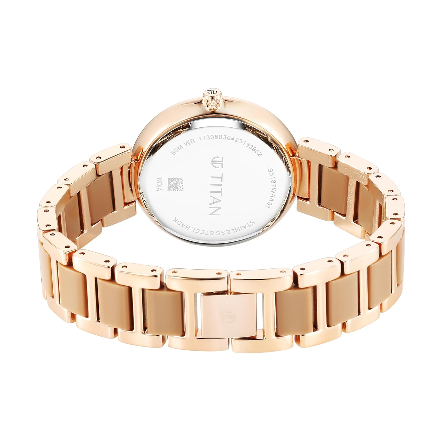 Titan Acetate Women's Multifunction Watch Analog Mother Of Pearl Dial with Two-Toned Band, 95187KD03