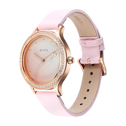 Titan Purple Women's Watch Analog Pink Dial With Pink Leather Strap, 2634WL02