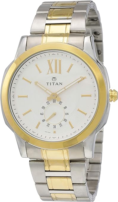 Titan Men's Watch Analog White Dial With Gold Stainless Steel Band, 1721BM01