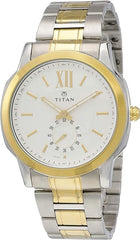 Titan Men's Watch Analog White Dial With Gold Stainless Steel Band, 1721BM01