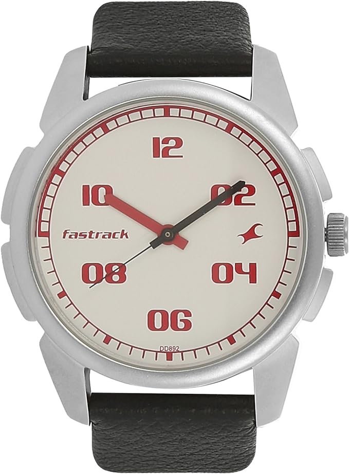 Fastrack Men's Watch Analog, White Dial Black Leather Strap, 3124SL01