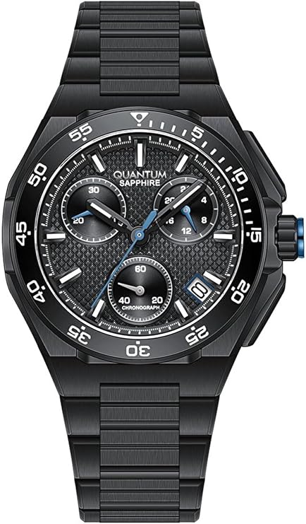 Quantum Men's Chronograph Watch Black Dial Black Metal Band, PWG1283.650