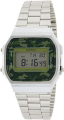 Casio, Men’s Watch Vintage Collection Digital, Green Dial Silver Stainless Band, A168WEC-3DF