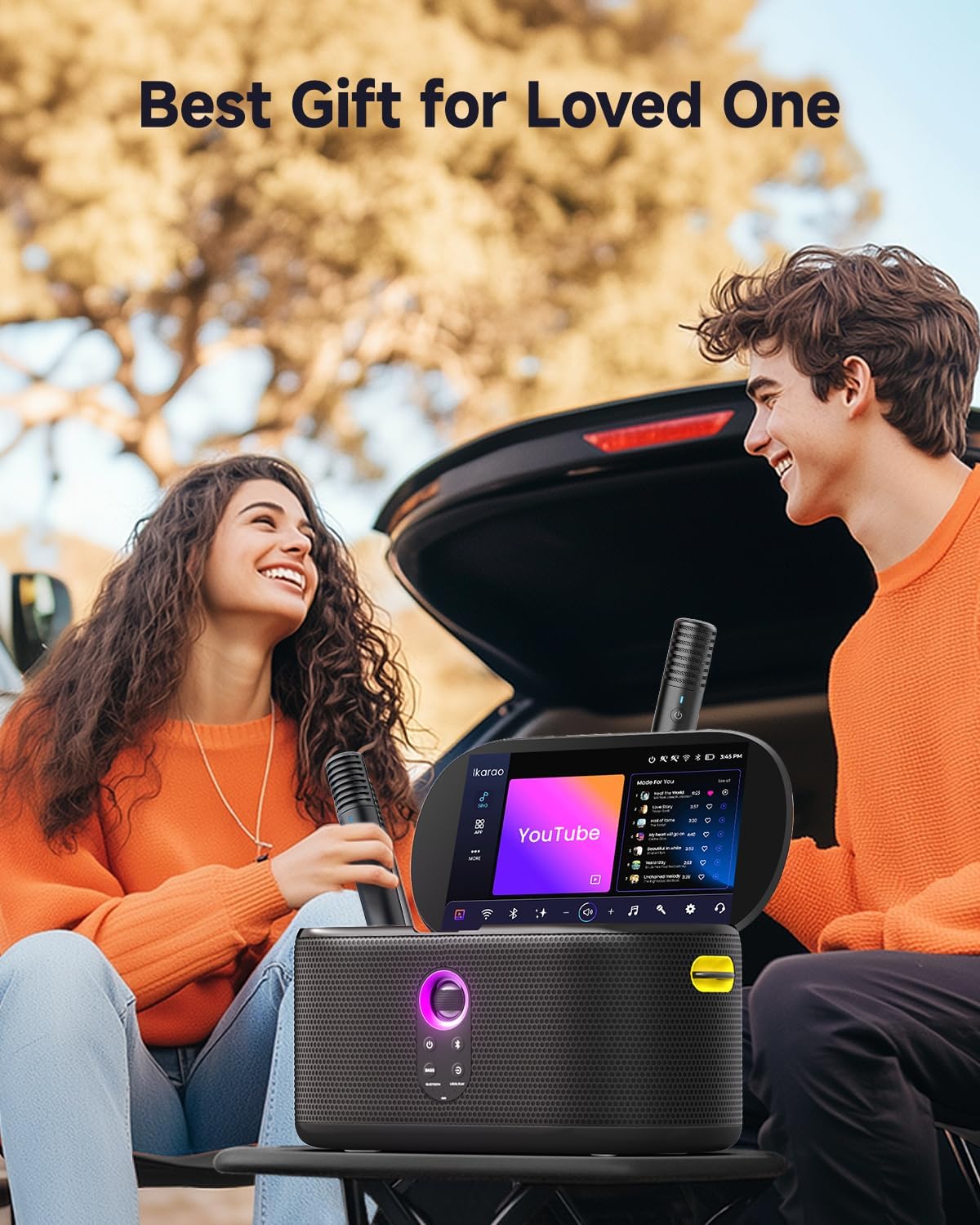 Ikarao Karaoke Machine for Adults & Kids with Screen Lyrics Display, 2 Wireless Microphones Auto-Charging, Portable Bluetooth Speaker, WiFi/HDMI, IK-SHELLS1
