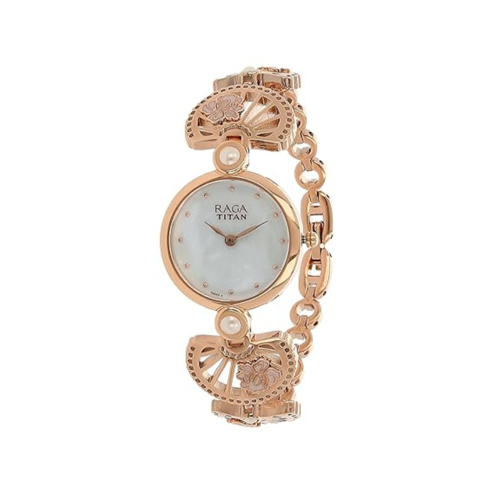 Titan Raga Aurora Women's Watch Analog Mother of Pearl Dial with Rose Gold Stainless Steel Band, 2567WM01
