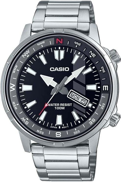 Casio, Men’s Watch Analog, Black Dial Silver Stainless Steel Band, MTD-130D-1AV