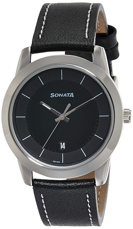 Sonata, Men, Analog, Watch, Black Dial, Leather Strap, 7924SL11