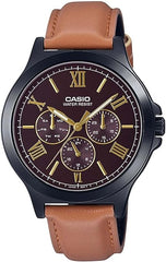 Casio, Men’s Watch Analog, Black Dial Brown Leather Band, MTP-V300BL-5AUD