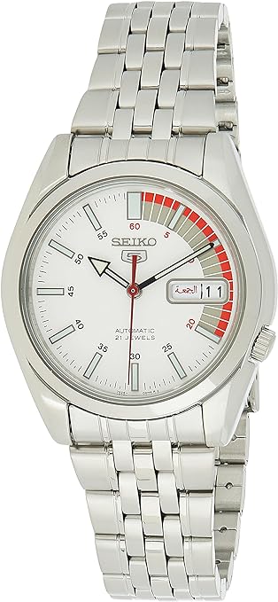 Seiko, Men's Mechanical Watch Analog, White Dial Silver Stainless Steel Band, SNK369K