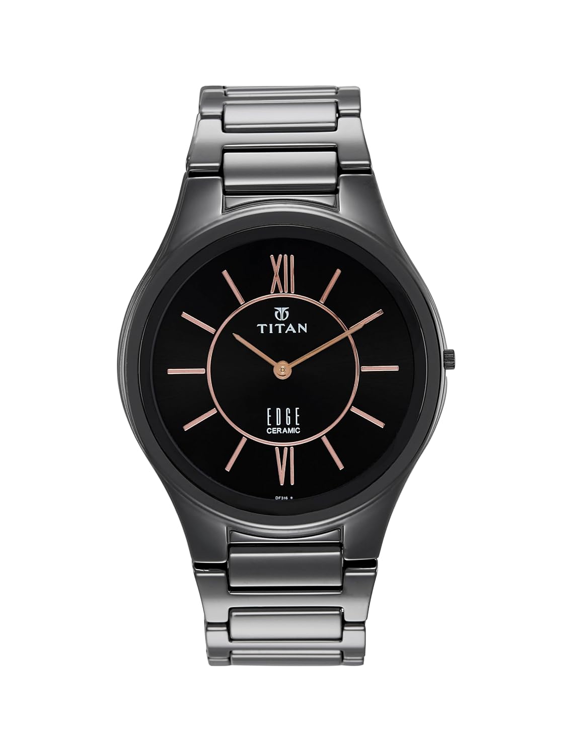 Titan Men's Watch Edge Ceramic - Slimmest Ceramic Analog Watch, Black Dial Black Ceramic Strap, 1696NC01