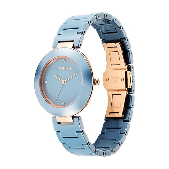 Titan Purple Women's Watch Analog Blue Dial with Blue Ceramic Band, 95189KC05