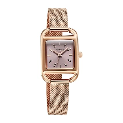 Titan Horizon Women's Watch Analog Pink Dial with Rose Gold Mesh Band, 95298WM01