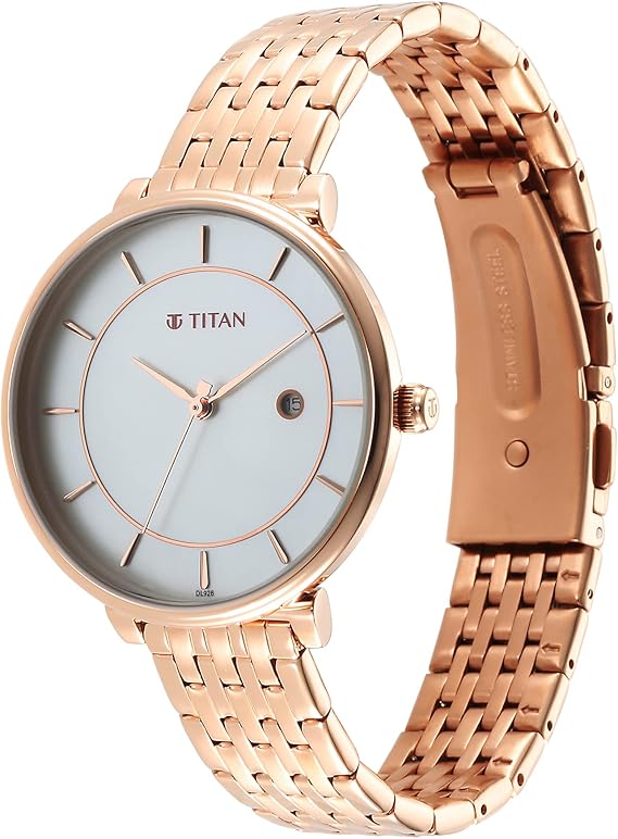 Titan Premium Workwear Women's Watch Analog White Dial With Rose Gold Stainless Steel Band, 2673WM01