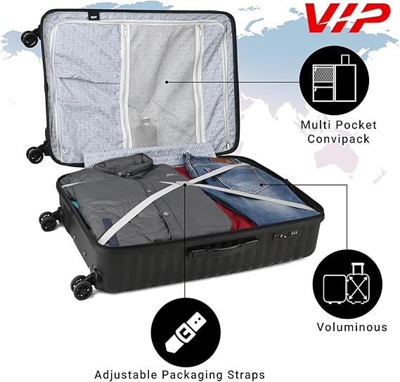 VIP Quest Plus 55cm, 8 Wheel Hardcase Trolley ,Jet Black, QUESTPLUS55BLK