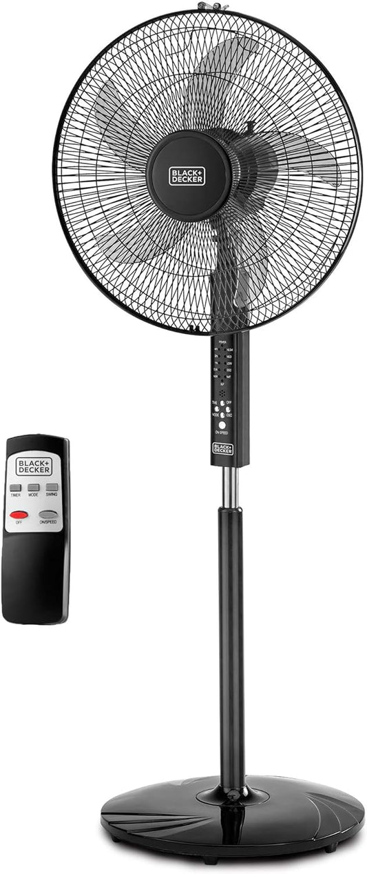 Black+Decker, 16 Inch Stand Fan with Remote Black, FS1620R Fan BL-FS1620R