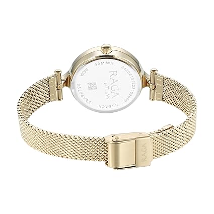 Titan Raga Showstopper Women's Watch Analog Silver Dial with Gold Mesh Band, 95268YM01