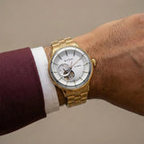Titan Orbital Open Heart Automatic Analog Men's Watch with White Dial Carnation Gold Stainless Steel Strap, 90226WM01