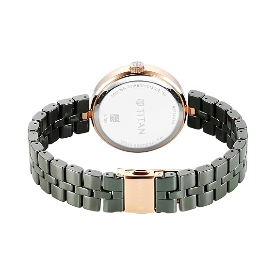 Titan Purple Ceramics Quartz Analog Mother of Pearl Dial Green Ceramic Strap Watch For Women 95215KC04