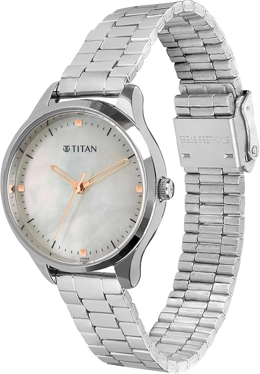 Titan Women Analog Watch Mother of Pearl Dial with Silver Stainless Steel Band, 2649SM06