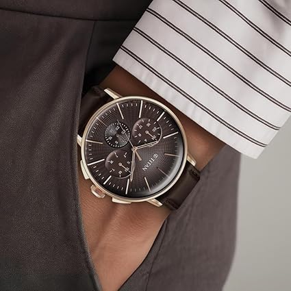 Titan Light Leathers Men's Multifunction Watch Brown Dial with Brown Leather Strap, 90200WL01
