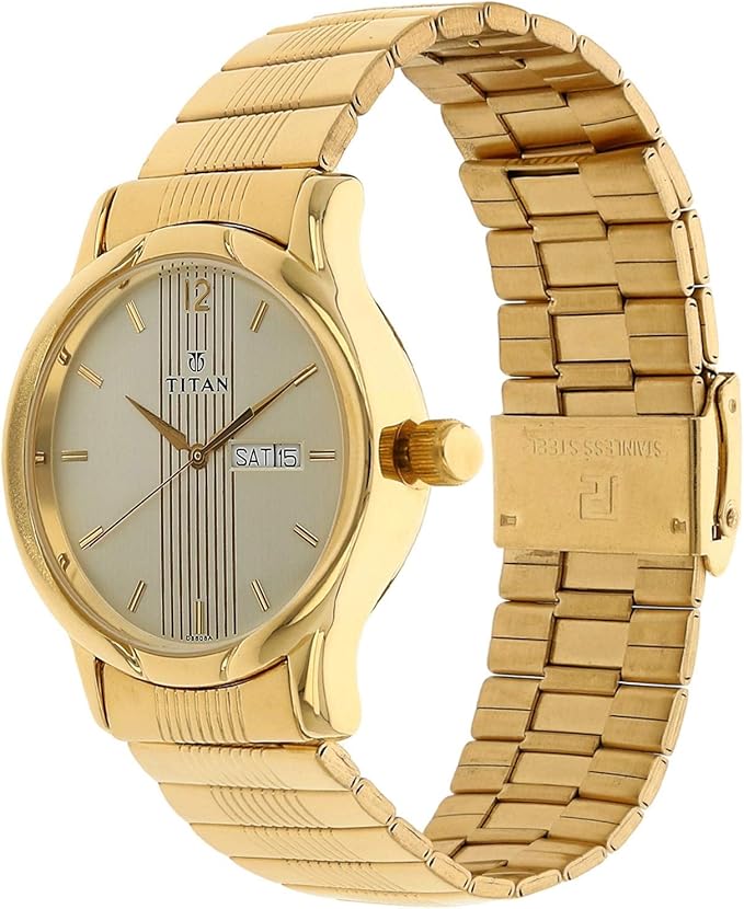 Titan Men's Watch Karishma Collection Analog, Champagne Dial Gold Stainless Strap, 1580YM05